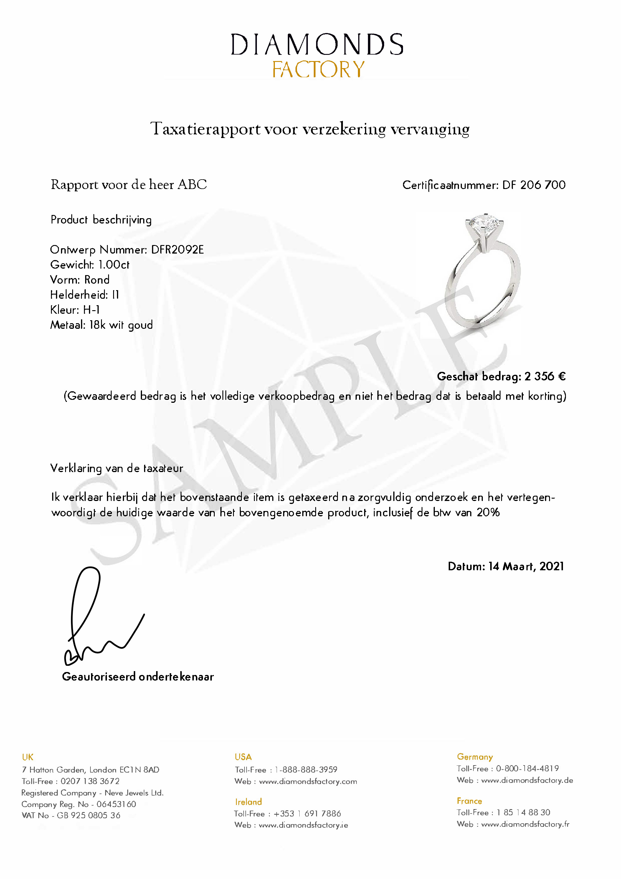 Valuation Certificate